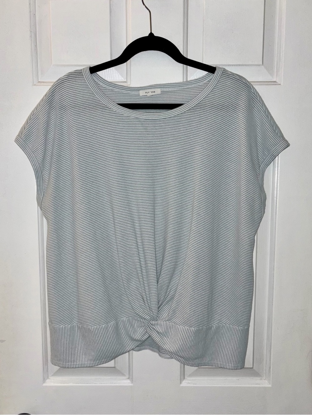 Pleione Anthropologie Blue & White Striped Cotton Twist Short Sleeve T-Shirt Tee